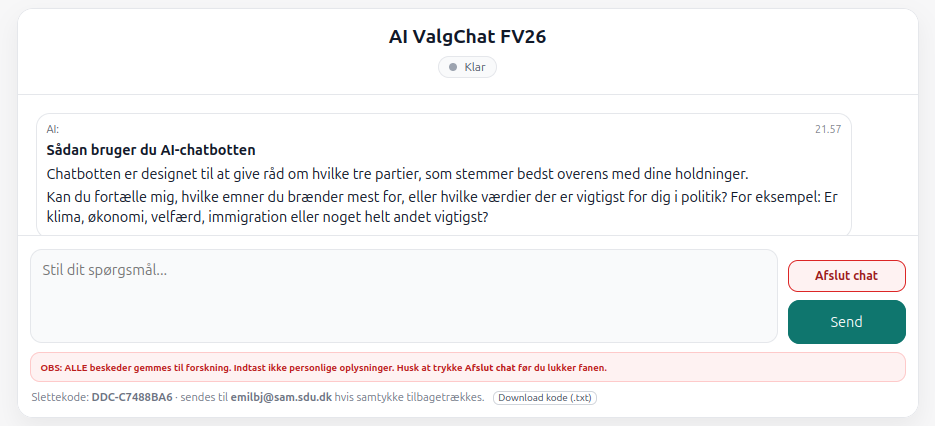 AI ValgChat FV26 user interface preview